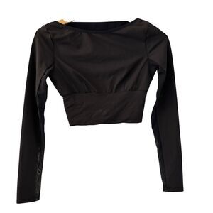 Michi Women's Black Nylon Spandex Backless Cropped‎ Long Mesh Sleeves Shirt S